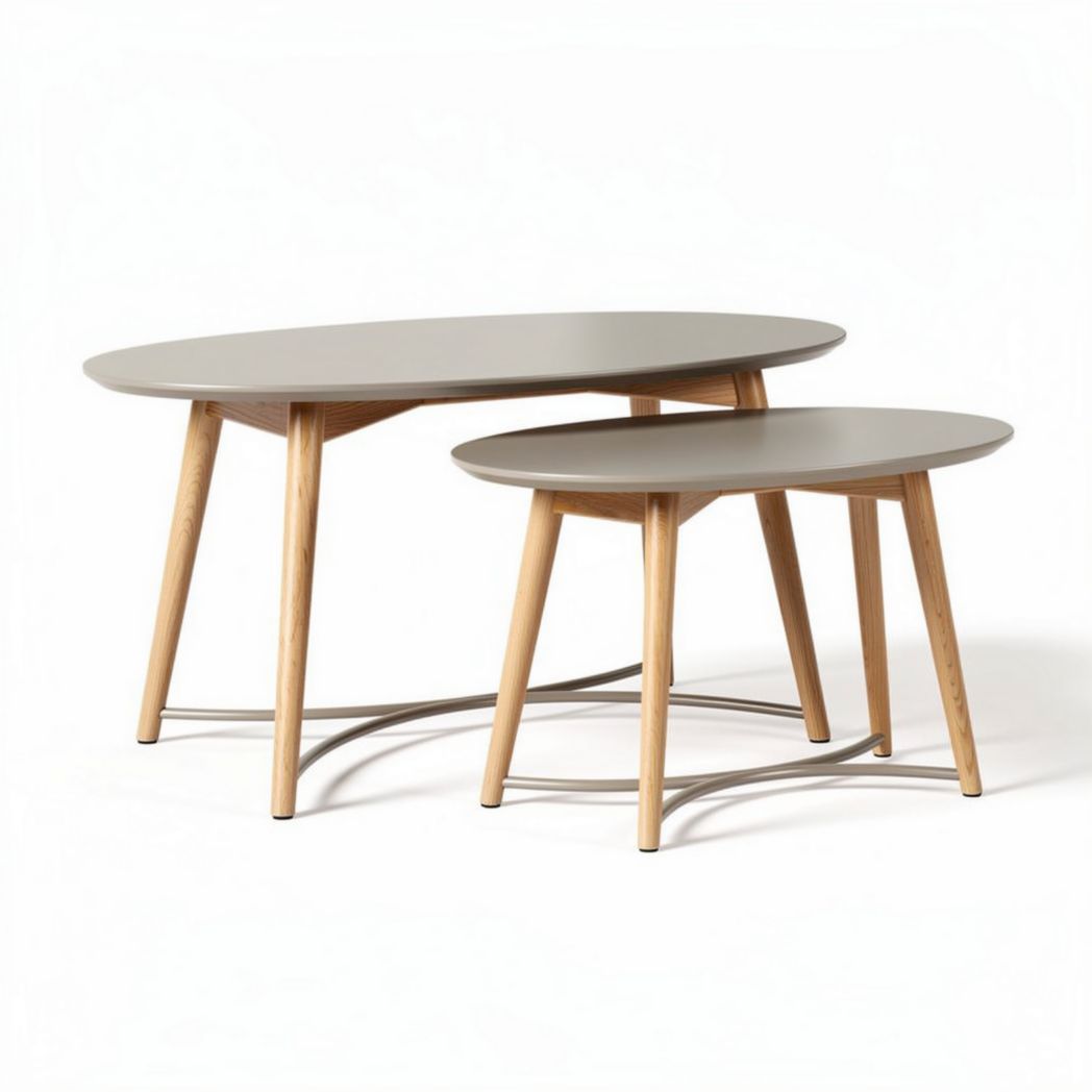 Set di tavolini ovali in MDF e legno per soggiorno – 120 x 60 x 45 cm