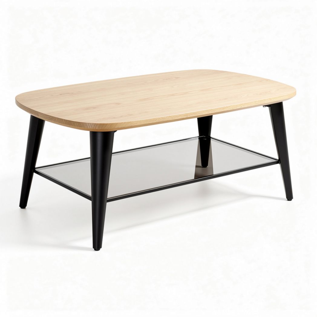 Tavolino da caffè in legno e vetro per soggiorno – 120 x 60 x 45 cm
