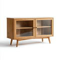 Mobile contenitore in legno di noce per soggiorno con ante in vetro – 120 x 50 x 75 cm