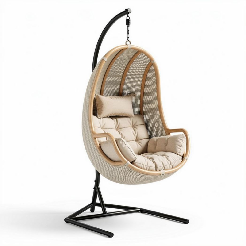 Sedia a dondolo sospesa in rattan per esterno – 90 x 80 x 120 cm