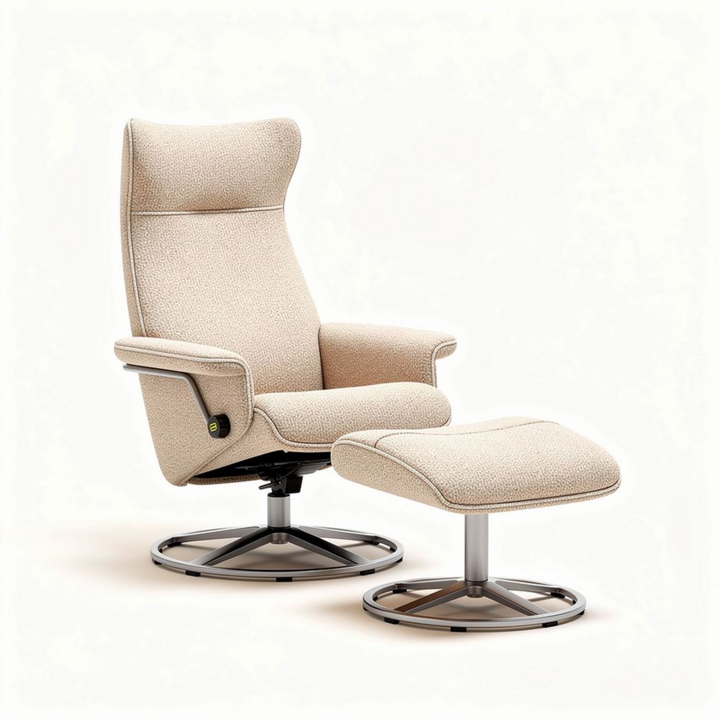 Poltrona girevole con pouf per relax - tessuto misto - 85 x 75 x 100 cm