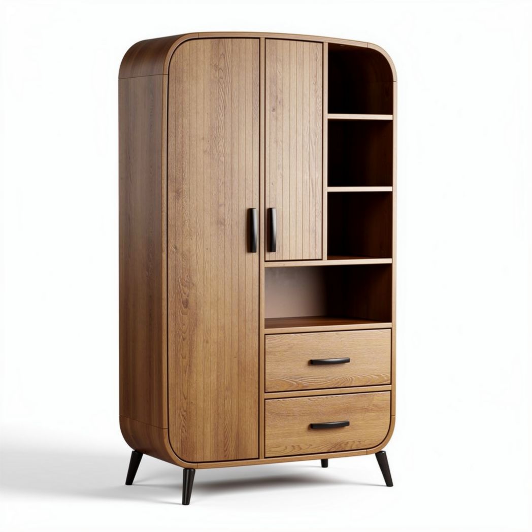 Armadio in legno con ripiani e cassetti per soggiorno – 80 x 40 x 180 cm