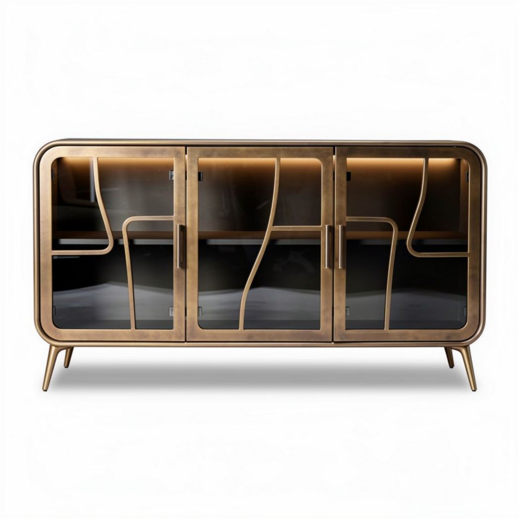 Mobile TV in legno con dettagli in vetro per soggiorno – 150 x 45 x 85 cm