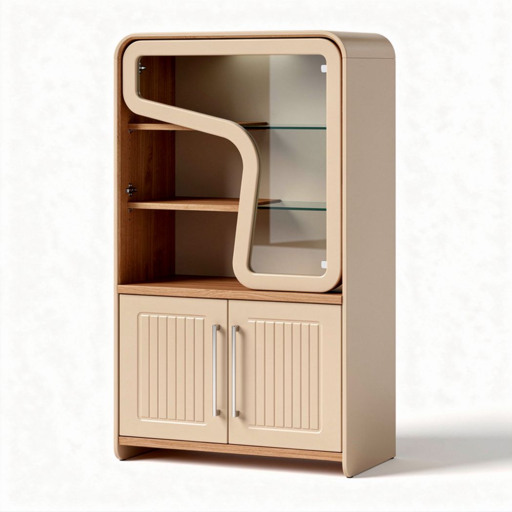 Mobile contenitore per soggiorno con ripiani in vetro e porte in laminato – 80 x 40 x 160 cm