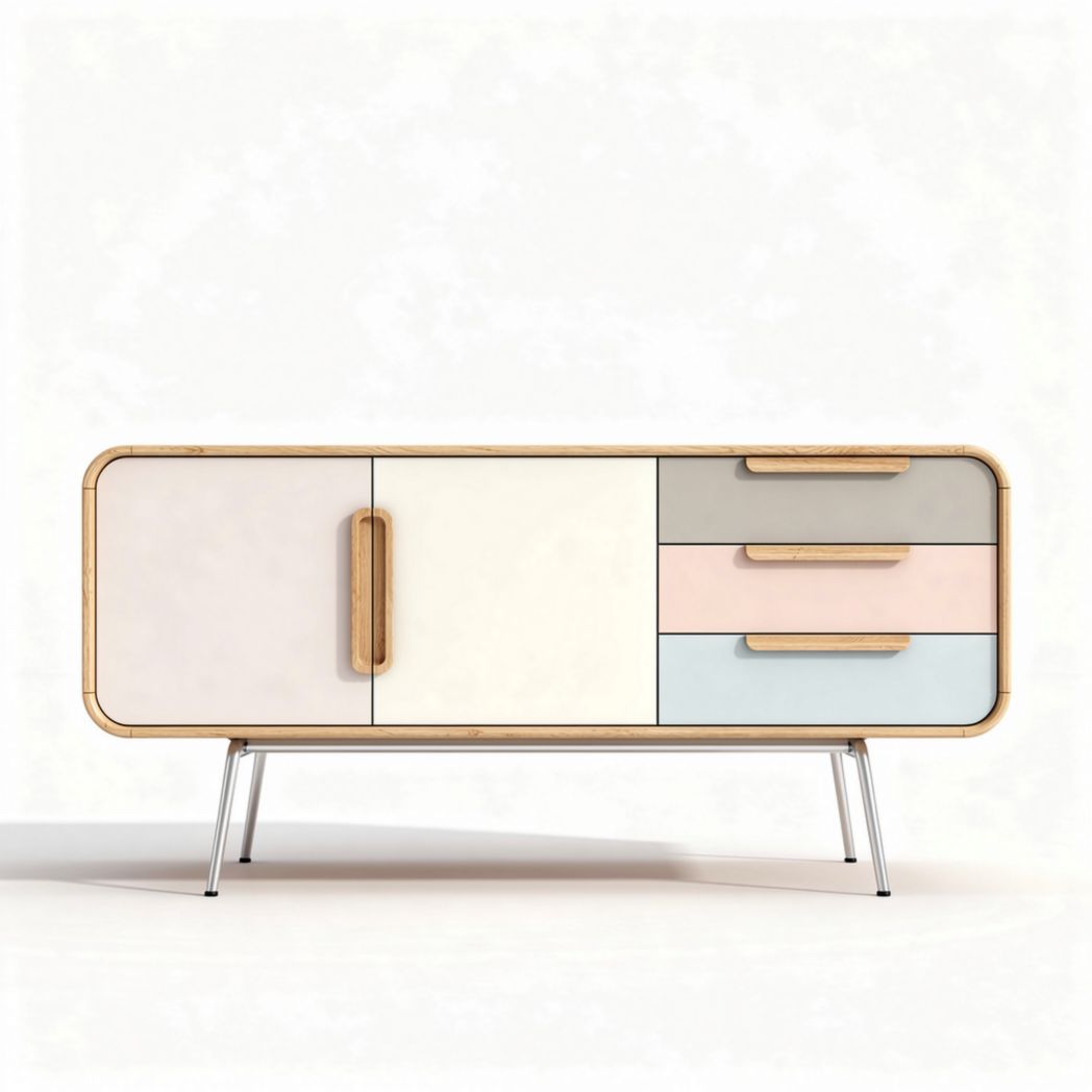 Mobile contenitore in legno multicolore per soggiorno – 150 x 40 x 70 cm